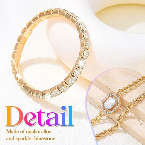 GORTIN Gold Bracelets for Women Gold Plated Bracelets Stack Trend Rhinestones Bangle Cuban Link Bracelets Jewelry for Women in Kuwait