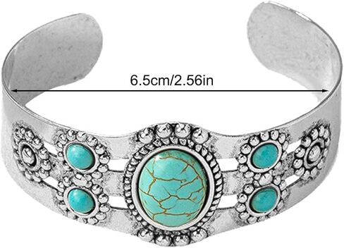 1Pc Turquoise Cuff Bracelet, Boho Silver Bangle for Women, Vintage Western Statement Jewelry, Adjustable Open Cuff Gift, Teal in Kuwait