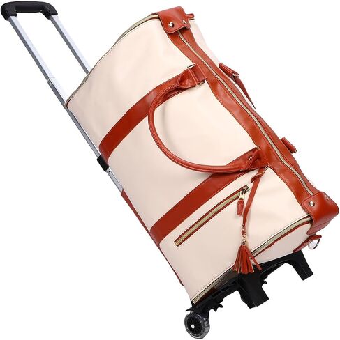 Keenso Rolling Garment Bag, Soft Leather Travel Bag with Detachable Trolley, 40L Large Capacity for Men and Women (Beige) in Kuwait