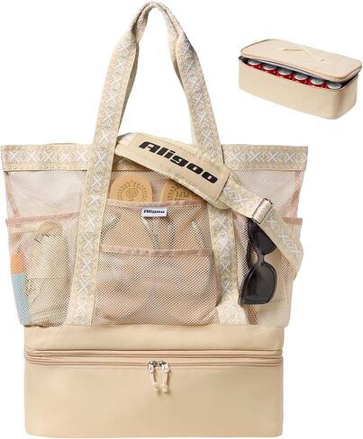 Beach Bag for Women, Mesh Tote Bags with Zipper, Sandproof Vacation Essentials with Cooler for Swim Cruise Pool in Saudi Arabia