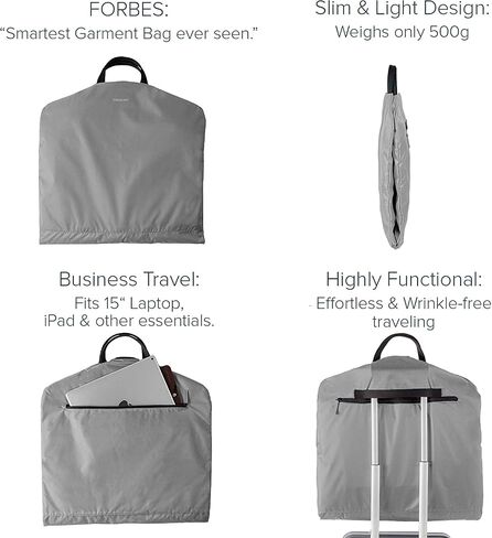 SkyHanger - Carry on Garment Bag with unique Titanium Suit Hanger for Men & Women - best-in-class functionality for wrinkle-free traveling - lightweight & water repellent nylon - Silver Grey in Saudi Arabia