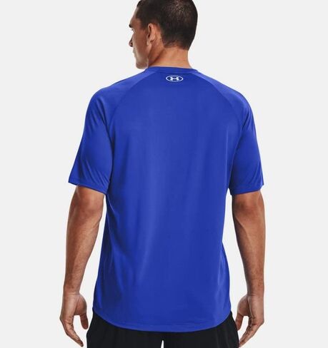 تي شيرت Tech 2.0 Lock Up SS فضفاض باللون الأزرق من Under Armour للرجال. (XL) in Kuwait