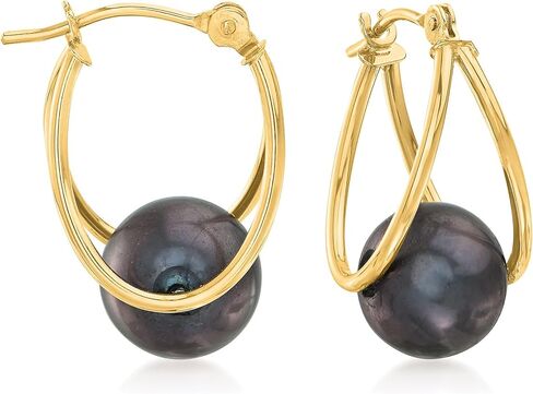 Ross-Simons 8-9mm Cultured Pearl Double-Hoop Earrings in 14kt Yellow Gold. 3/4 in Kuwait