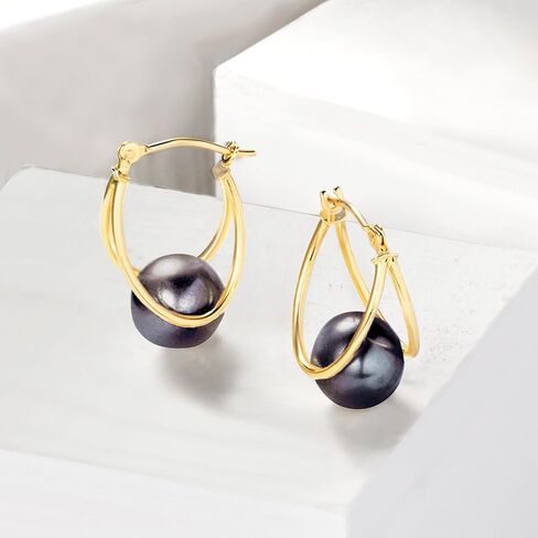 Ross-Simons 8-9mm Cultured Pearl Double-Hoop Earrings in 14kt Yellow Gold. 3/4 in Kuwait