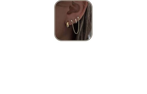 Gold Earring Stacks for Women Trendy,Dainty Chain Dangle Earrings for Women 14K Gold Plated Huggie Earrings Set Hypoallergenic Cartilage Hoops Threader Chain Earring Stack Cute Fashion Jewelry Set in Saudi Arabia