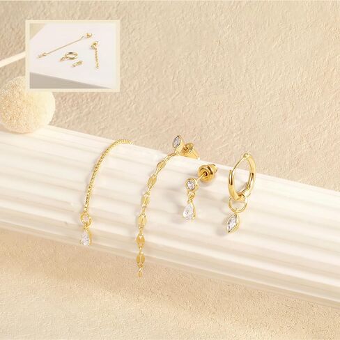 Gold Earring Stacks for Women Trendy,Dainty Chain Dangle Earrings for Women 14K Gold Plated Huggie Earrings Set Hypoallergenic Cartilage Hoops Threader Chain Earring Stack Cute Fashion Jewelry Set in Saudi Arabia