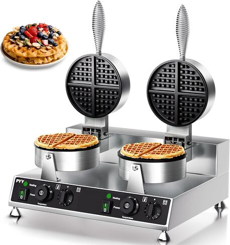 PYY Bubble Waffle Maker - 3100W Commercial Hong Kong Egg Waffle Maker, Double Head, 180° Rotate, Non-Stick Plate, 50-250℃ Adjustable Temp, 0-5Min Timer, Bubble Waffle Machine for Commercial Use, 110V in Kuwait