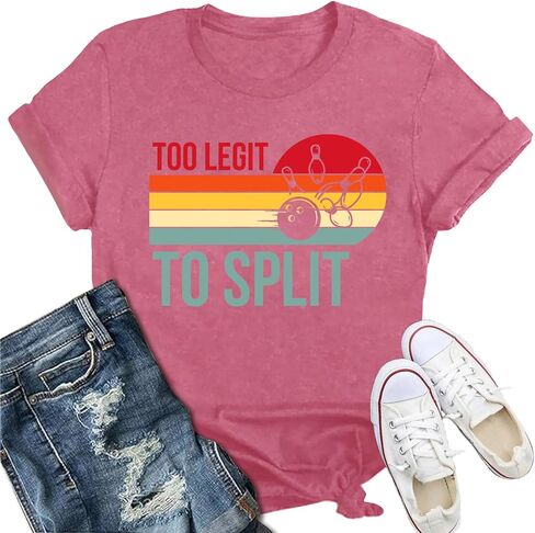Bowling Shirts for Women Too Legit to Split T-Shirt Retro Sunset Bowler Bowling League Team Tee in Saudi Arabia