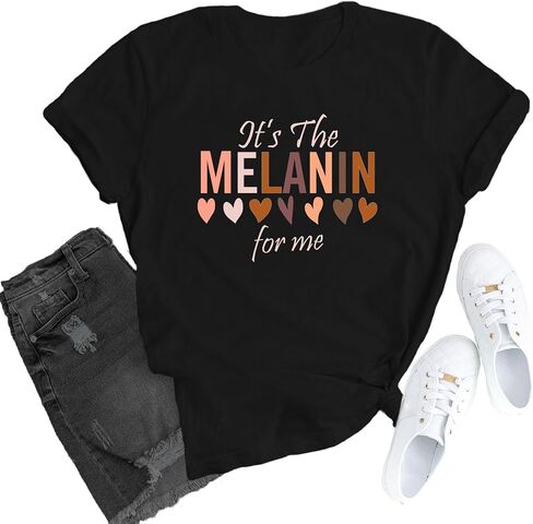 Womens Juneteenth Shirt It's The Melanin for Me T-Shirt African American Women Crew Short Sleeve Tops in Saudi Arabia
