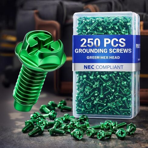 Tandefio 100 Pcs Hex Head Grounding Screw, 10-32 x 3/8 Inch Combo Slotted Hex Washer Head for Electrical Junction Boxes, Metal Outlet and Switch Boxes, Green in Kuwait