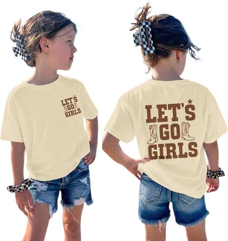 Girls Western Lets Go Girls Cowgirl Shirt Rodeo Country Cowboy Boots Shirts Kids Graphic Cotton Short Sleeve Tees in Saudi Arabia