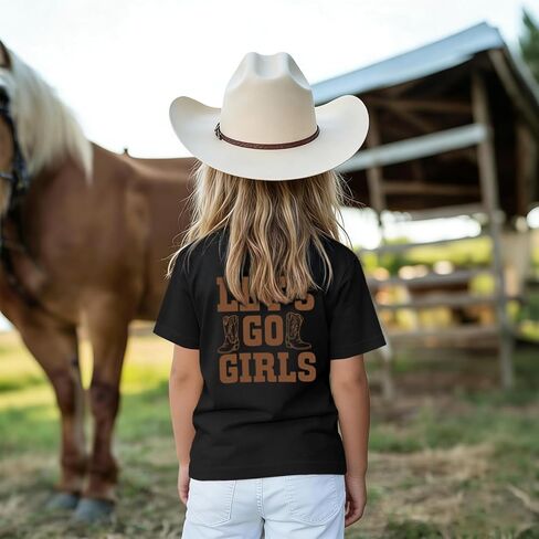 تي شيرت بناتي غربي Lets Go للفتيات من راعية البقر وأحذية رعاة البقر الريفية من Rodeo Country وقمصان للأطفال بأكمام قصيرة من القطن برسوم جرافيك in Kuwait
