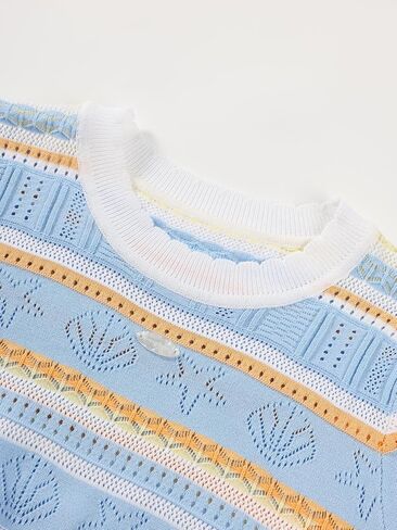 Girls Striped Short Sleeve Shirt Seashell Print Knit Crochet Tops Summer T-Shirt for Teens 6-16Y in Saudi Arabia