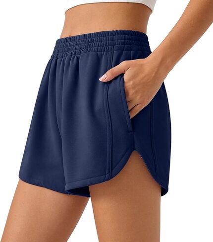 Women Dolphin Sweat Shorts 3" Elastic High Waisted Athletic Shorts Casual Lounge Bottoms with Pockets in Saudi Arabia