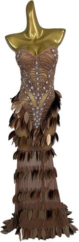 Women Leaf Rhinestone Sheer Mesh Mermaid Ball Gown Strapless Sweetheart Corset Formal Dresses in Saudi Arabia