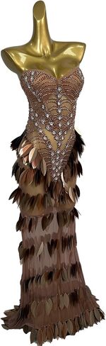 Women Leaf Rhinestone Sheer Mesh Mermaid Ball Gown Strapless Sweetheart Corset Formal Dresses in Saudi Arabia