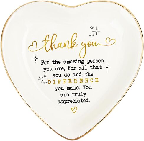 Thank You Heart Trinket Dish – Gold Rim Ceramic Jewelry Tray Appreciation Gift for Teacher, Coworker, Friend, Nurse, Boss – Decorative Ring Holder, Jewelry Catchall, Gratitude Gift in Saudi Arabia