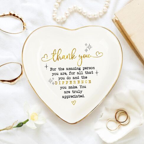 Thank You Heart Trinket Dish – Gold Rim Ceramic Jewelry Tray Appreciation Gift for Teacher, Coworker, Friend, Nurse, Boss – Decorative Ring Holder, Jewelry Catchall, Gratitude Gift in Saudi Arabia