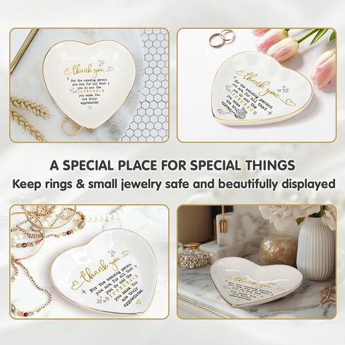 Thank You Heart Trinket Dish – Gold Rim Ceramic Jewelry Tray Appreciation Gift for Teacher, Coworker, Friend, Nurse, Boss – Decorative Ring Holder, Jewelry Catchall, Gratitude Gift in Saudi Arabia