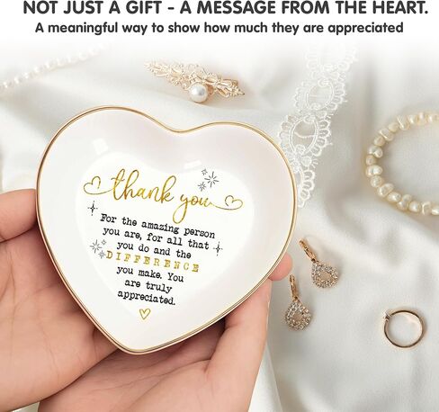 Thank You Heart Trinket Dish – Gold Rim Ceramic Jewelry Tray Appreciation Gift for Teacher, Coworker, Friend, Nurse, Boss – Decorative Ring Holder, Jewelry Catchall, Gratitude Gift in Saudi Arabia
