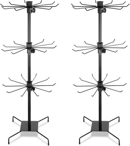 2 Pcs 3 Tier Rotating Display Stand Black Metal Retail Display Stand with Hooks for Necklace, Bracelet, Earrings, and Keychains, Adjustable Height, 28.35 x 11.81 Inch in Saudi Arabia