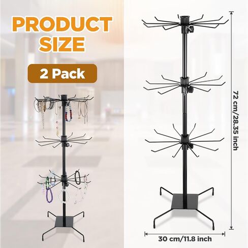 2 Pcs 3 Tier Rotating Display Stand Black Metal Retail Display Stand with Hooks for Necklace, Bracelet, Earrings, and Keychains, Adjustable Height, 28.35 x 11.81 Inch in Saudi Arabia