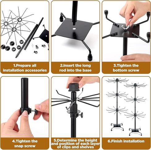 2 Pcs 3 Tier Rotating Display Stand Black Metal Retail Display Stand with Hooks for Necklace, Bracelet, Earrings, and Keychains, Adjustable Height, 28.35 x 11.81 Inch in Saudi Arabia