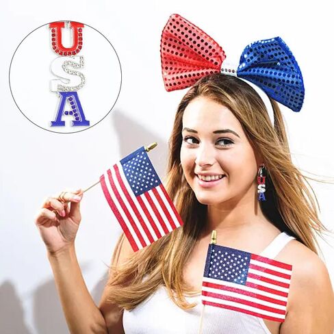 4 Paris Patriotic American Flag Earrings for Women 4th of July Independence Star Dangle Earrings Rhinestone Memorial Holiday Gifts in Saudi Arabia