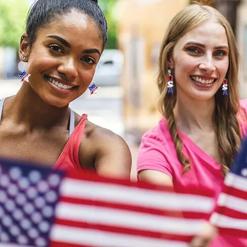 4 Paris Patriotic American Flag Earrings for Women 4th of July Independence Star Dangle Earrings Rhinestone Memorial Holiday Gifts in Saudi Arabia