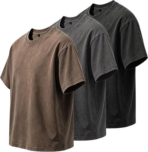 Men's Vintage Washed T-Shirt Combed Cotton Oversized Loose Fit Crew Neck Short Sleeve Casual Streetwear Tee in Saudi Arabia