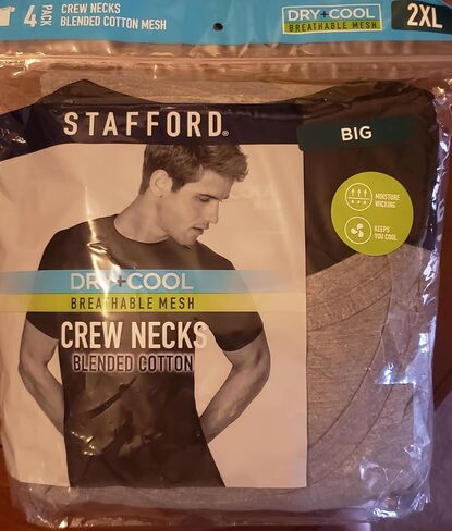 Stafford Dry + Cool Breathable Mesh Mens 4 Pack Crew Neck T-Shirt Black/Grey 2XL in Kuwait
