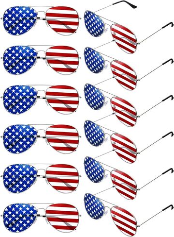 Relaxweex 12 Pairs 4th of July Sunglasses Bulk USA American Flag Sunglasses 250th Anniversary Decoration Patriotic Red White and Blue Glasses Decor for Women Men Independence Day Party Supplies in Kuwait