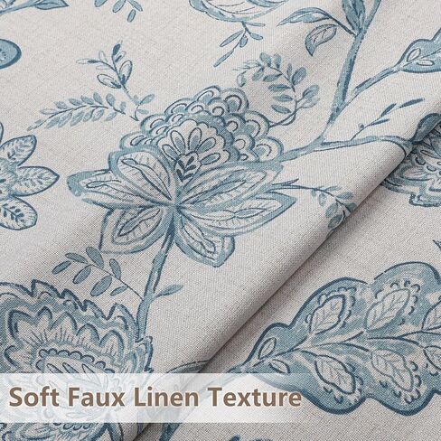 Floral Curtains 63 Inch Length - Light Filtering Faux Linen Flower Printed Window Curtains for Bedroom, Rod Pocket No-See Through Privacy Drapes, 2 Panels, Each 40Wx63L Inches, Dusty Blue in Saudi Arabia