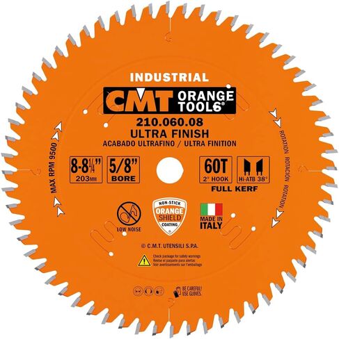 CMT 210.060.08 Industrial Fine Cut-Off Saw Blade, 8-Inch x 60 Teeth 40° ATB Grind with 5/8-Inch Bore, PTFE Coating in Saudi Arabia