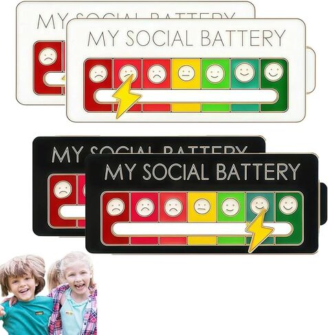 4 Pcs Social Battery Slider Pin,My Social Battery Pin,Cute Expression Mood Pins For Introverts Interactive,For Backpacks Hat Clothing Scarves in Saudi Arabia