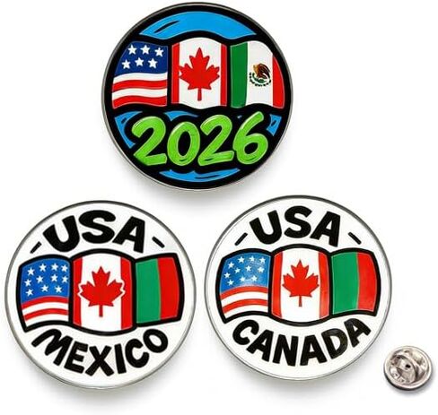 3 عبوات 2026 مجموعة دبابيس كرة القدم، شارة تذكارية لأعلام الولايات المتحدة الأمريكية وكندا والمكسيك للحدث الرياضي، دبابيس طية صدر السترة لمروحة رياضية من خليط معدني مقاس 1.4 بوصة، ملحقات تذكارية لتشجيع كرة القدم in Kuwait