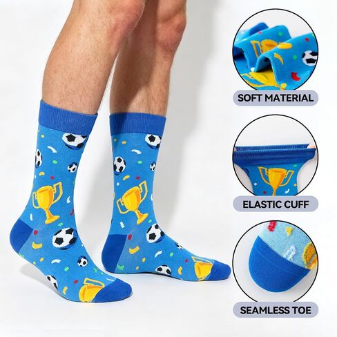 BONANGEL Soccer Socks for Men Boys, Funny Novelty Crew Dress Socks, Sports Gifts for Soccer Coaches‌ Lovers Fans Players in Saudi Arabia
