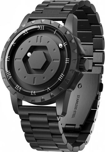 EUTOUR Magnetic Watches for Men, Unique No Hand Design with Gliding Magnet Balls Analog Display, 42mm Roman Numerals Dial with 22mm Steel Strap, 5ATM, Mens Fashion Accessories for Daily Outfit, Black in Saudi Arabia