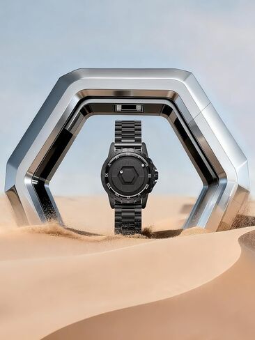 EUTOUR Magnetic Watches for Men, Unique No Hand Design with Gliding Magnet Balls Analog Display, 42mm Roman Numerals Dial with 22mm Steel Strap, 5ATM, Mens Fashion Accessories for Daily Outfit, Black in Saudi Arabia