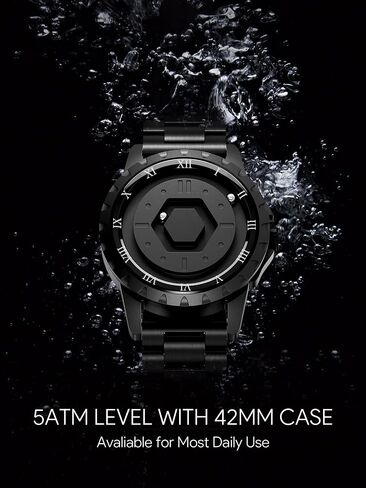 EUTOUR Magnetic Watches for Men, Unique No Hand Design with Gliding Magnet Balls Analog Display, 42mm Roman Numerals Dial with 22mm Steel Strap, 5ATM, Mens Fashion Accessories for Daily Outfit, Black in Saudi Arabia