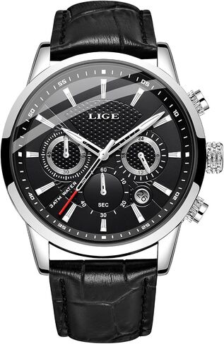 LIGE Wrist Leather Watches for Men Analog Dress Chronograph Waterproof Vintage Work Casual Quartz with Date Display Chronograph Luminous 30M Water Resistant Business Classic Mens Watch in Saudi Arabia