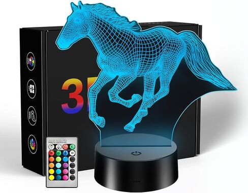 3D الحصان الوهم ضوء الليل، ألعاب الحصان الاشياء 16 لونا تغيير مصباح مع جهاز التحكم عن بعد، ديكور غرفة نوم الأطفال، ألعاب هدايا الحصان للفتيات الفتيان عيد الميلاد عطلة عيد الميلاد in Kuwait