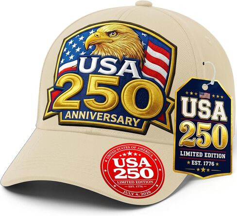 250th Anniversary USA Hat | Gold Bald Eagle & Flag | America 250 Anniversary Embroidered Baseball Cap | 4th of July Hats in Saudi Arabia