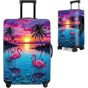 Tropical Sunset Flamingo Luggage Cover - Pink Flamingo & Palm Tree Beach Suitcase Protector - Vibrant Ocean Landscape Travel Baggage Sleeve Fits 24-26 Inch Luggage - Case Cover,M in Saudi Arabia