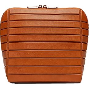 Travel Makeup Organizer Bag with Fold-Down Design, Adjustable Dividers, 27 Pockets & 3 Brush Holders, Large Capacity Cosmetic and Toiletry Organizer (Brown) in Kuwait