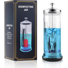 53 Oz Large Glass Disinfectant Jar with Removable Basket & Stainless Steel Lid Anti-Slip Base Durable Sanitizing Container for Barber Tools, Combs, Brushes Nail Tools & Implements in Kuwait