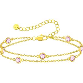 LOUISA SECRET Double Layer Birthstone Bracelet for Women, Adjustable Two-Layer Dainty Bracelet, Hypoallergenic Jewelry Personalized Gifts for Birthday Grads in Saudi Arabia