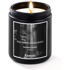 شمعة معطرة بالعود للرجال، شمعة برائحة عطرية خشبية للرجال، شمع الصويا الطبيعي يدوم طويلاً، هدية ديكور سوداء فاخرة له، 7oz in Kuwait