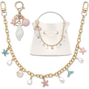 BELICEY Beachy Purse Charms Chain Starfish Seashell Alloy Bag Chains with Conch Keychain Elegant Pink Blue Handbag Decoration Chain Accessories for Shoulder Crossboby Women in Saudi Arabia