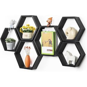YBING Hexagon Floating Shelves Black Hexagonal Shelves Set of 6 Wood Honeycomb Shelves for Farmhouse MDF Hexagon Wall Decor Storage Shelves for Bedroom Office Living Room in Saudi Arabia